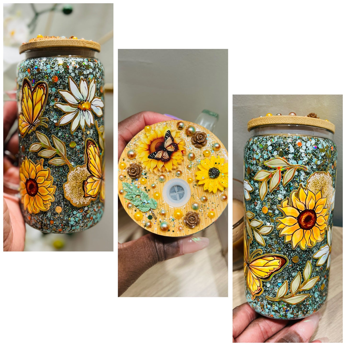 Holographic Sunflower & Butterflies Snowglobe