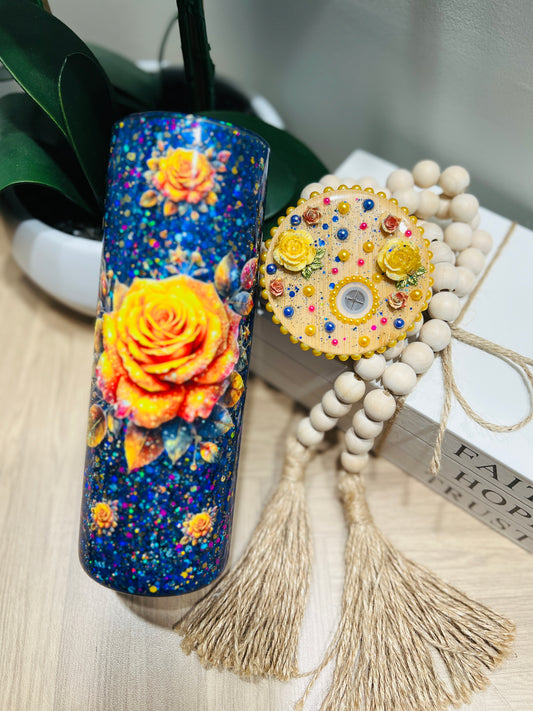 Glistening Blue w/Yellow Roses (RTS)