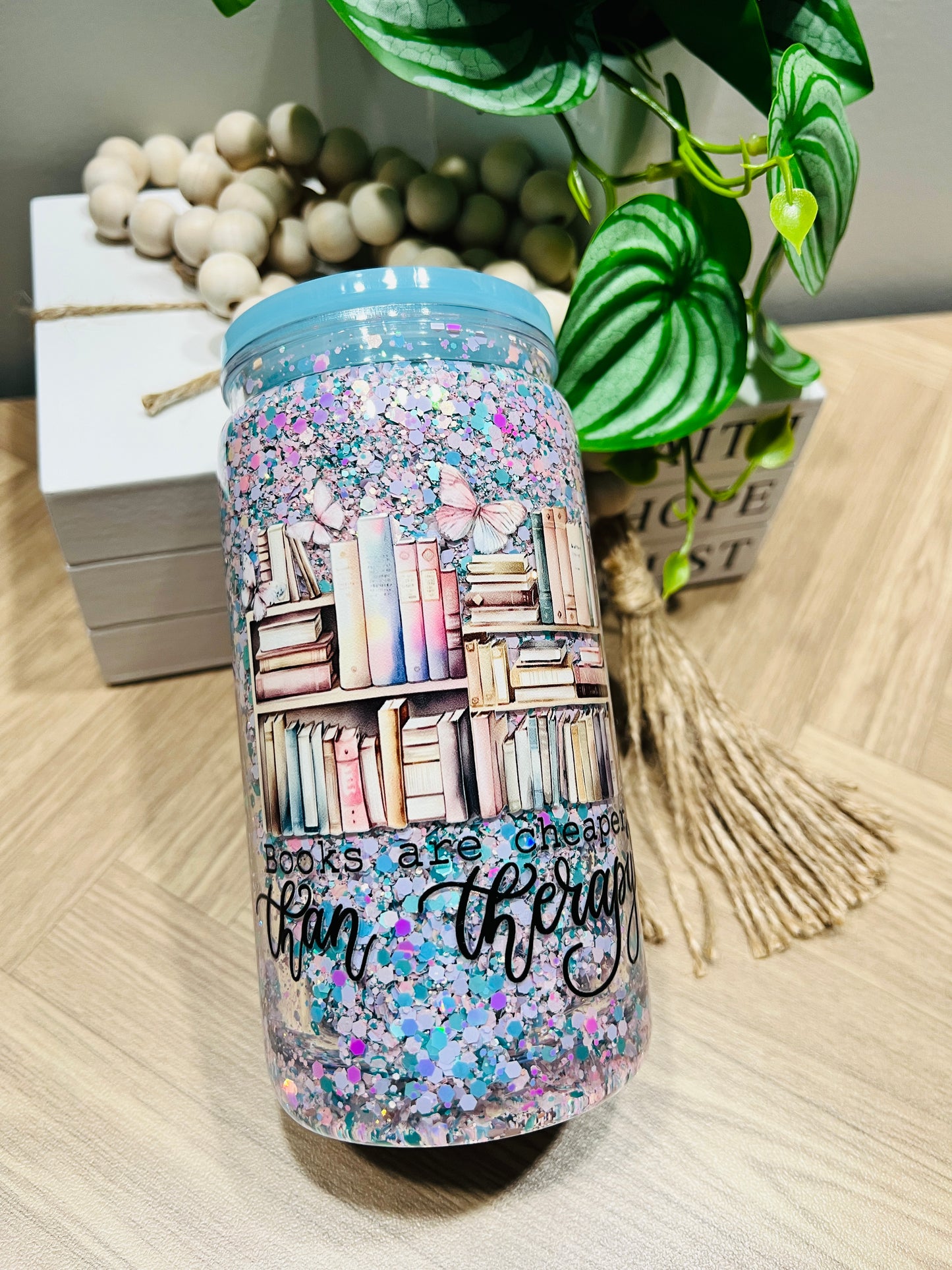 16oz Books Cheaper then therapy Snowglobe