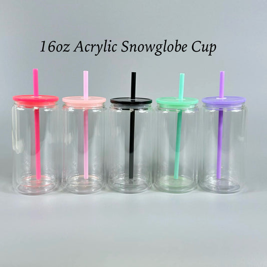 16oz Acrylic Snowglobe W/Color Lid