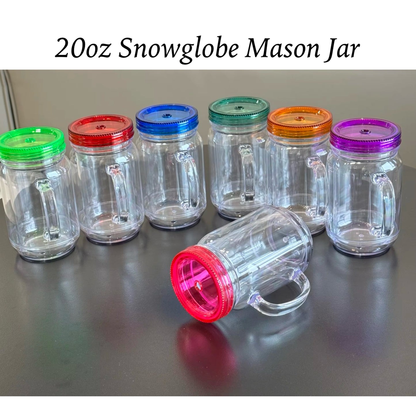 20oz Snowglobe Mason Jars w/Clear Lid