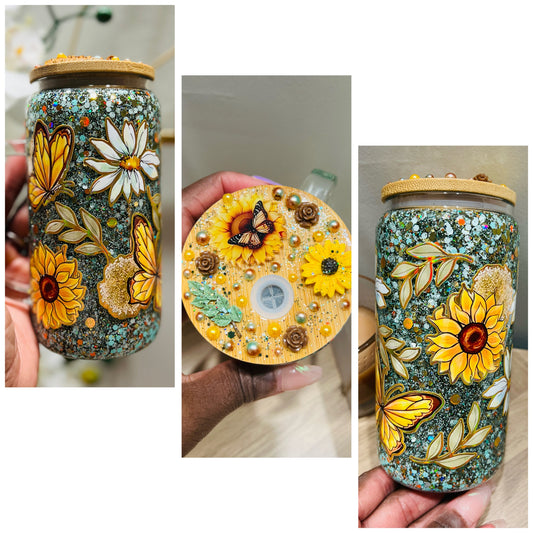 Holographic Sunflower & Butterflies Snowglobe
