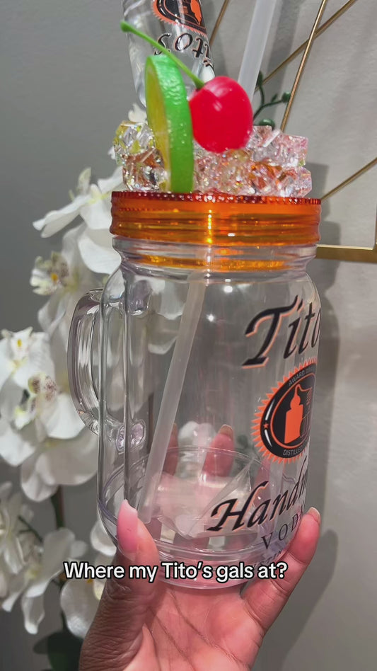 Liquor Mason Jar (with plastic nip bottle)